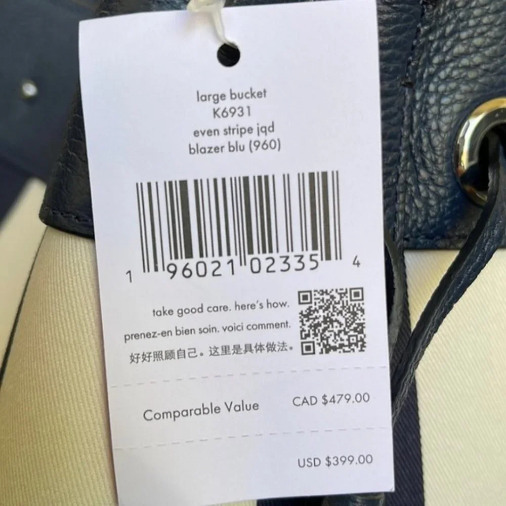 Kate Spade Marti Large Bucket Bag Even Stripe Blazer Blue - Picture 7 of 16